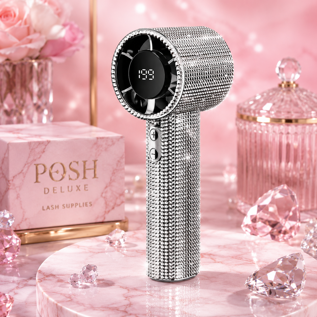 Crystal Bling Turbo Lash Fan – 199 Speed Rechargeable Cooling Fan